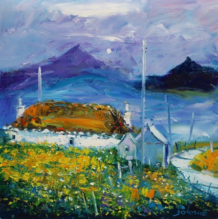 Misty Moonlight Thatched Croft Howmore South Uist 16x16
